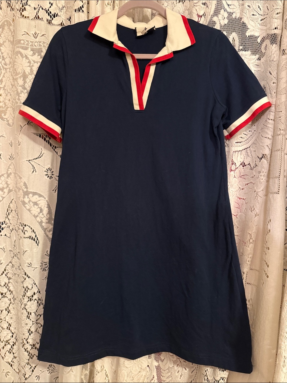 Tuckernuck Navy Polo Midi Dress with Red & Cream Trim
